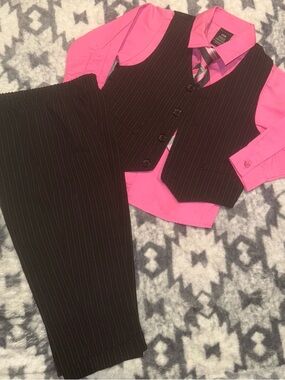 Sean John Boys Black Pinstripe Vest & Pants with Hot Pink Shirt